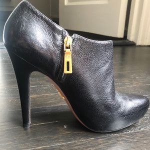 Prada Black Leather Zip Ankle Boots